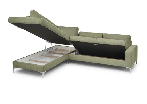 Ecksofa CALM 2.0 - Ecke links mit 2,5-Sitzer, Schlaffunktion mit Bettkasten, Stoff, Dunkelgrün