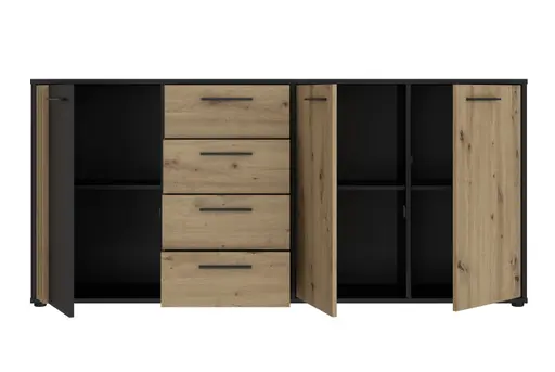Sideboard FLORISS- Schwarz, Eiche Dekor