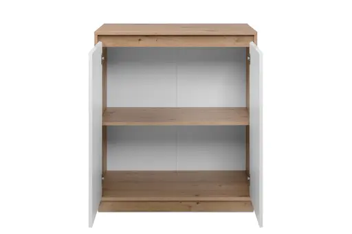 Kommode - B ca. 79 cm, Artisan Eiche Nachbildung, Weiß Hochglanz