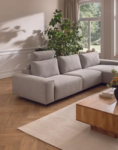 Ecksofa Serava - 2,5-Sitzer mit Longchair rechts, inkl. Relaxfunktion, Stoff, Grau