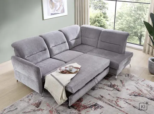 Ecksofa Porto Alegre - 2-Sitzer mit Ecke rechts, Schlaffunktion, Stoff, Eisengrau