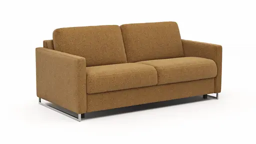 Sofa Nuoro - 2,5-Sitzer inkl. Schlaffunktion, Armlehne mit Kufe, Stoff, Cognac