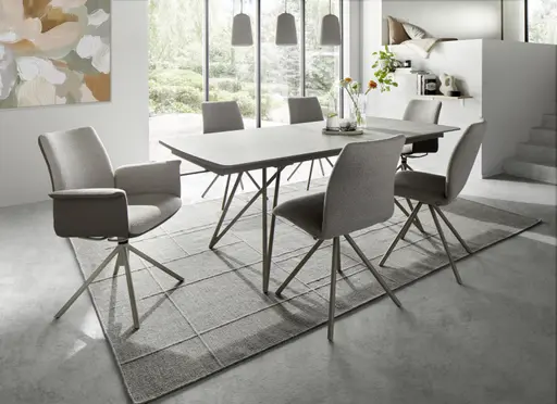 Armlehnstuhl Sedana - drehbar, Leder & Stoff, Grau