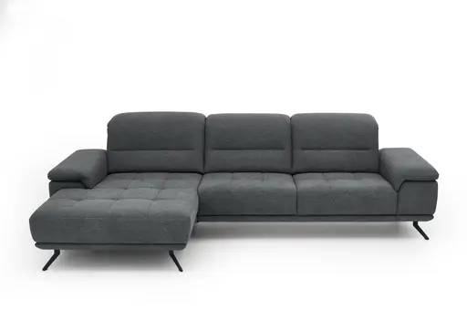 Sofa - Longchair links mit 3-Sitzer inkl. Kopfteil verstellbar, Stoff, Anthrazit