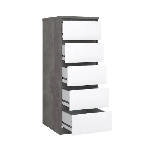 Kommode - B ca. 41 cm, Betonoptik, Weiß Hochglanz