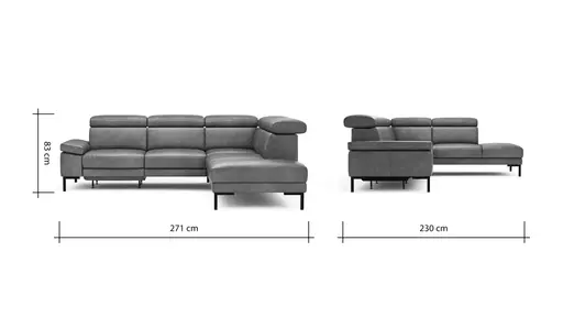 Ecksofa Hudson - 2,5-Sitzer mit Ecke rechts, inkl. Kopfteil/Armlehne verstellbar und Sitzvorzug/Relaxfunktion (motorisch), Leder, Braungrün