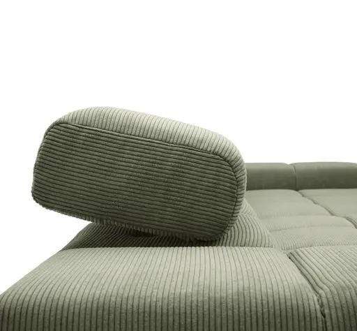 Ecksofa CLIVIA -  2-Sitzer mit Longchair rechts, Sitzvorzug motorisch, Kopfteil verstellbar, Feincord, Olive