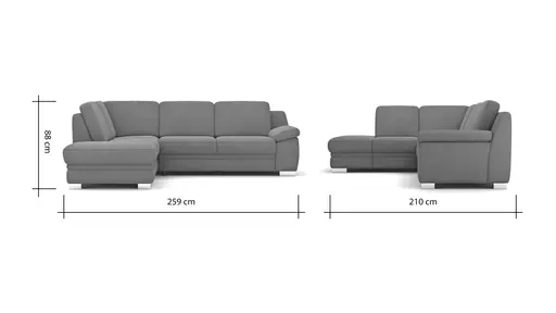 Ecksofa Tavira - Ecke links und 2,5-Sitzer rechts, Stoff, Grau