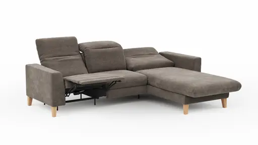 Ecksofa Alegria Plus - 2,5-Sitzer mit Longchair rechts inkl. Kopfteil verstellbar (motorisch+manuell) und Relaxfunktion (motorisch), Stoff, Nougat