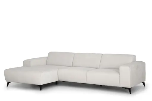 Ecksofa - Longchair links mit 3-Sitzer, Stoff, Natur