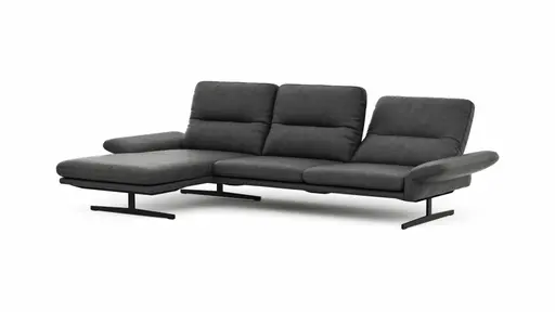 Ecksofa  Alexander -  Longchair links mit 3-Sitzer inkl. Kopfstütze/Armlehne verstellbar, Leder, Grau