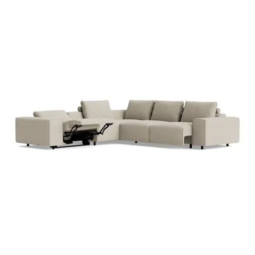 Ecksofa Sorano - Ecke links, 2-Sitzer, inkl. Relaxfunktion und motorischen Sitzvorzug, Stoff, Graubeige