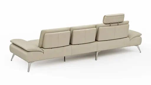 Ecksofa Collina - Longchair links, 2,5-Sitzer, inklusive Kopfstütze, Leder, Ecru