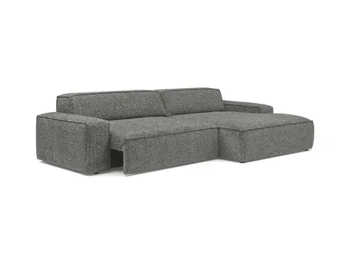 Ecksofa - 2-Sitzer mit Longchair rechts, Sitzvorzug motorisch, Stoff, Graphit