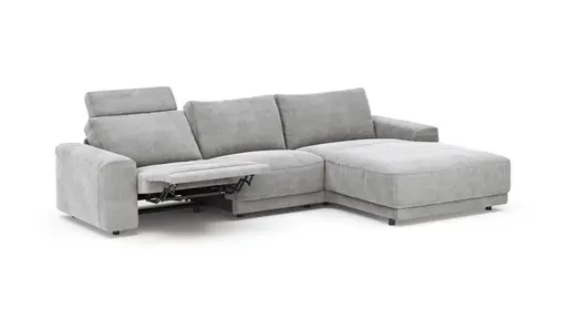 Ecksofa Balok - 2,5-Sitzer mit Longchair groß rechts, inkl. Relaxfunktion (motorisch) und Kopfstütze, Stoff, Eisengrau