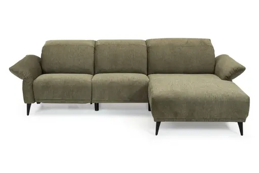 Ecksofa - 2,5-Sitzer mit Longchair rechts, Kopfteil verstellbar, Stoff, Grün