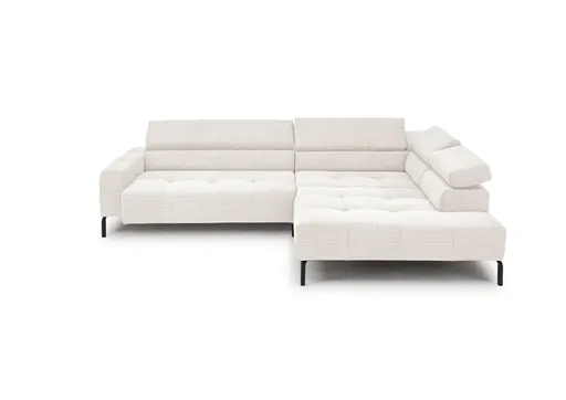  Ecksofa COLLEEN 2.0 - 2-Sitzer mit Ecke rechts, Sitzvorzug motorisch, Feincord, Weiß