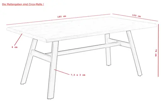 Esstisch - LB ca. 180x100 cm, Eiche hell Nachbildung, Schwarz