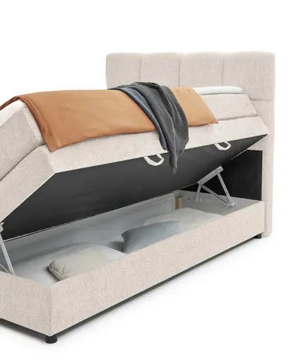 Boxspringbett SANDRIN R- Liegefläche ca. 140x200 cm, Stoff, Creme, inkl. Stauraum und Fußteil
