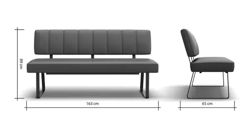 Polsterbank Carmelo - Breite ca. 163 cm, Leder, Steingrau
