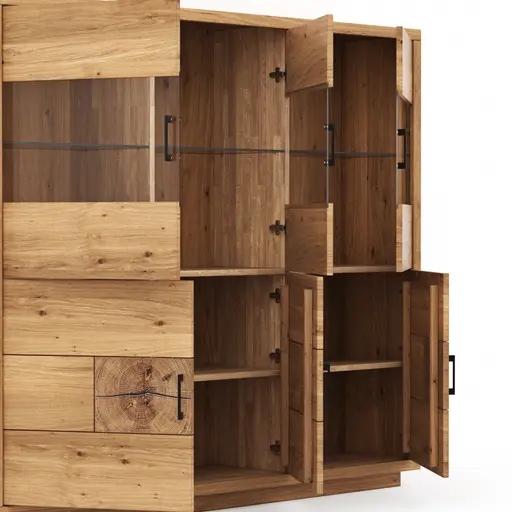 Highboard Hartford - Eiche massiv, mit Hirnholzapplikation