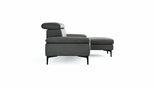 Ecksofa Felipa - 2,5-Sitzer mit Longchair rechts inkl. Kopfteil verstellbar, Leder, Grau