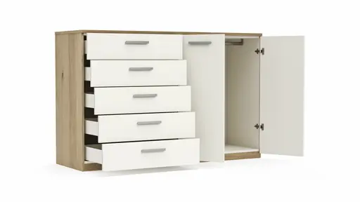 Kommode Viana - Balkeneiche furniert, Weiß