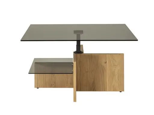Couchtisch - höhenverstellbar, LBH. ca. 100x60x45-63 cm, Glas, Wildeiche furniert