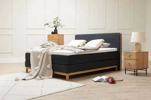 Boxspringbett Odense - Liegefläche ca. 180x200 cm, Stoff, Dunkelgrau