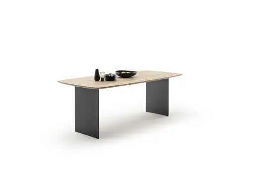 Esstisch Eldur - LB ca. 220x100 cm, Eiche massiv, Natur lackiert, Wange Schwarz