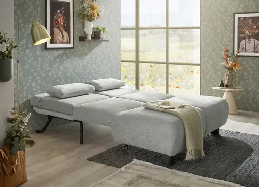  Faltsofa EBBY - 2-Sitzer ohne Armlehne, 140 cm inkl. Schlaffunktion/Relaxfunktion, Stoff, Grau