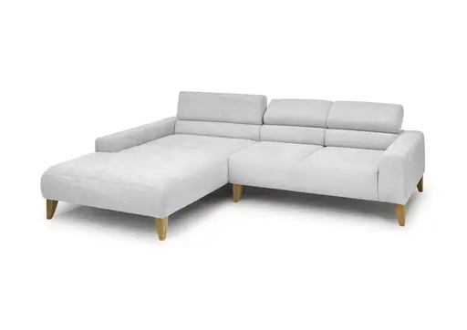 Ecksofa CHENOA - Longchair links mit 2-Sitzer, Kopfteil verstellbar, Stoff, Silbergrau