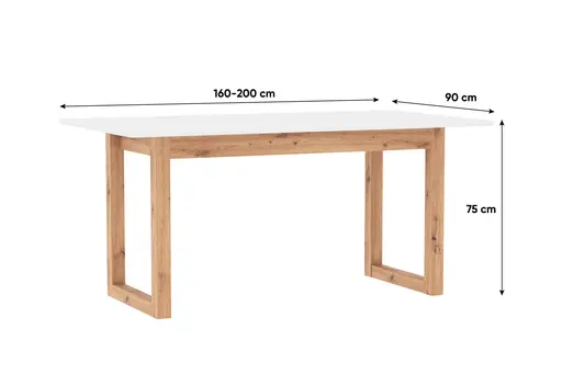 Esstisch - ausziehbar, LB ca. 160x80 cm, Weiß, Artisan Eiche Nachbildung