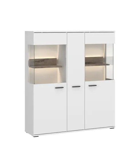 Highboard - mit Beleuchtung, B ca. 115 cm, Alpinweiß, Viking Eiche Nachbildung