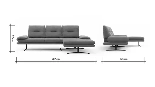 Ecksofa Lucero - 2-Sitzer mit Longchair rechts inkl. Rückenlehne/Armlehne/Sitztiefe verstellbar und drehbares Sitzelement, Stoff, Senfgelb