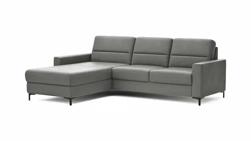 Ecksofa Merlos H - Longchair links und 2,5-Sitzer rechts inkl. Relaxfunktion (motorisch), Leder, Graubraun