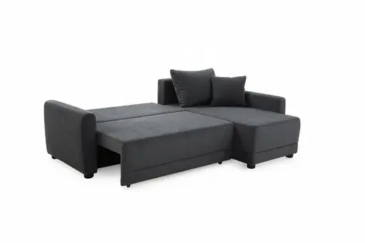 Ecksofa - 2-Sitzer mit Longchair rechts, Schaffunktion mit Bettkasten, Stoff, Anthrazit
