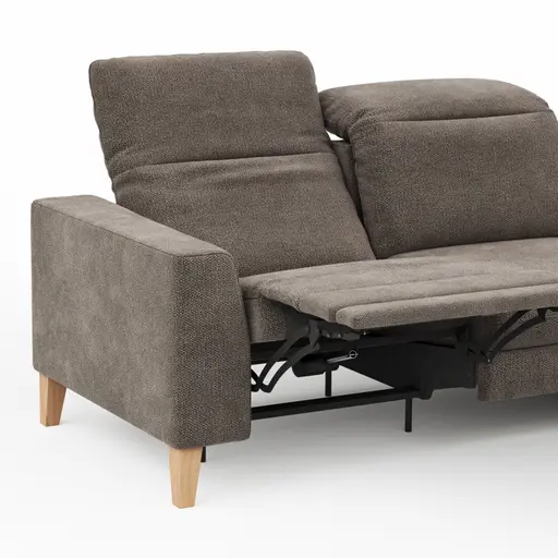 Ecksofa Alegria Plus - 2,5-Sitzer mit Longchair rechts inkl. Kopfteil verstellbar (motorisch+manuell) und Relaxfunktion (motorisch), Stoff, Nougat