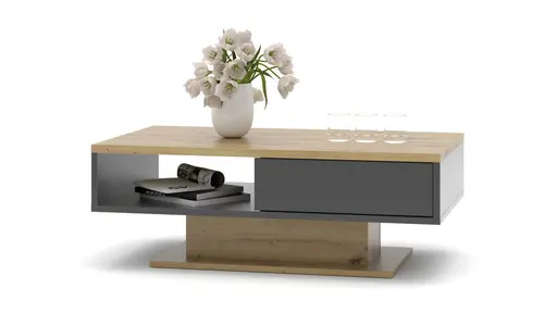 Couchtisch - mit Schubkasten, Eiche, Absetzung Graphit