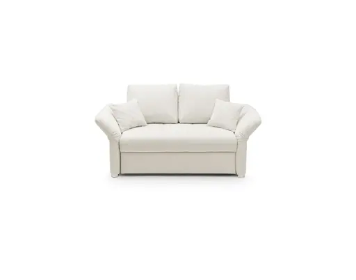 Sofa JORDEN - 1,5-Sitzer inkl. Schlaffunktion mit Bettkasten, verstellbare Armlehnen, Stoff, Creme