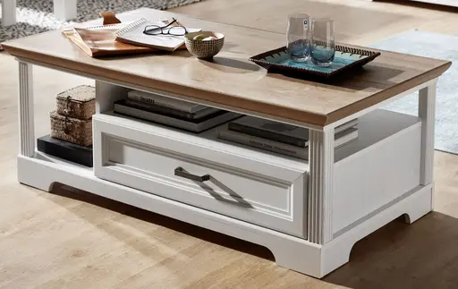 Couchtisch - LB ca. 120x67 cm, Weiß, Eiche Dekor