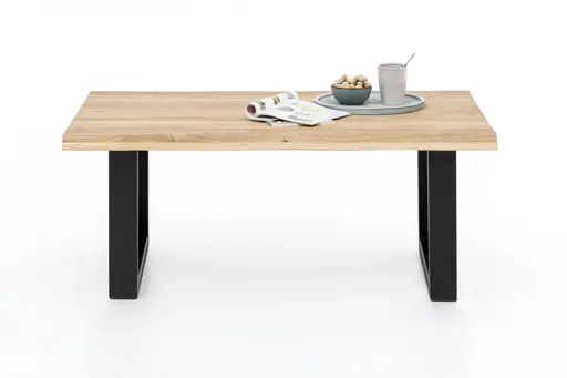 Couchtisch - LB ca. 110x70 cm, Eiche, Massiv, Geölt, Metall schwarz