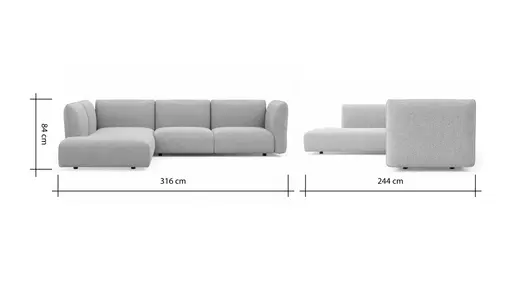 Ecksofa Motone - Ecke links mit 2,5-Sitzer, Stoff, Hellgrau