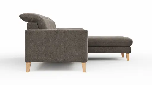Ecksofa Alegria Plus - 2,5-Sitzer mit Longchair rechts inkl. Kopfteil verstellbar, Stoff, Nougat