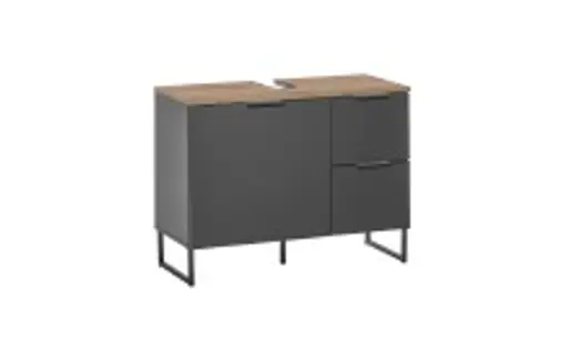 Waschebeckenunterschrank- B ca. 80 cm, Schwarz Matt, Eiche Dekor