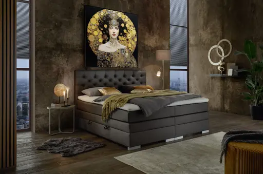 Boxspringbett SANDRIN E- Liegefläche ca. 180x200 cm, Stoff, Dunkelgrau, inkl. Stauraum