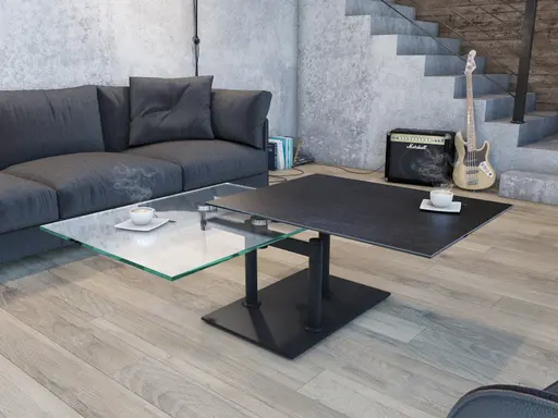 Couchtisch - Platten drehbar, LBH ca. 90/150 x60 cm, Keramik, Titan