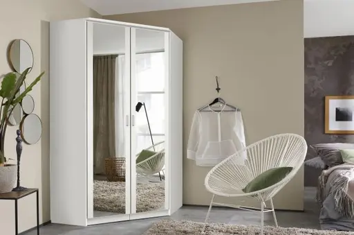 Eckschrank ROYAN- B ca. 117 cm, Weiß, Spiegel