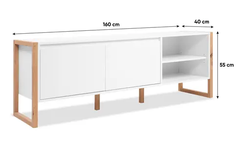 TV-Board - B ca. 160 cm, Weiß, Artisan Eiche Nachbildung