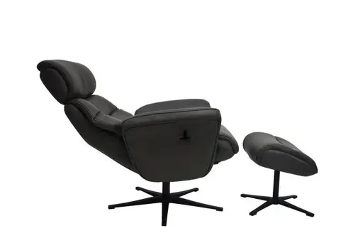 TV-Sessel MIO mit Hocker - drehbar, Kopfteilverstellung, Leder, Dunkelgrau